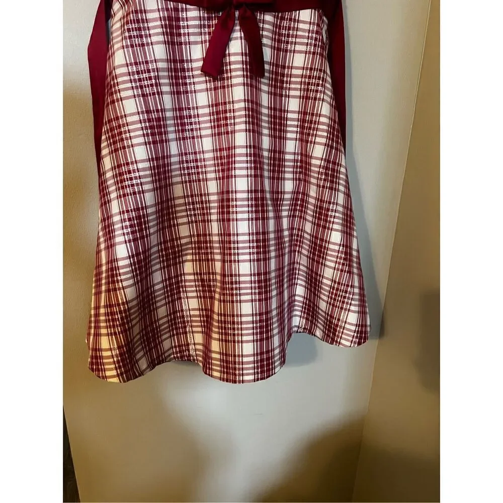 Bonnie Jean Girls Size 16 Festive Plaid Tie Waist Dress Red White Sleeveless